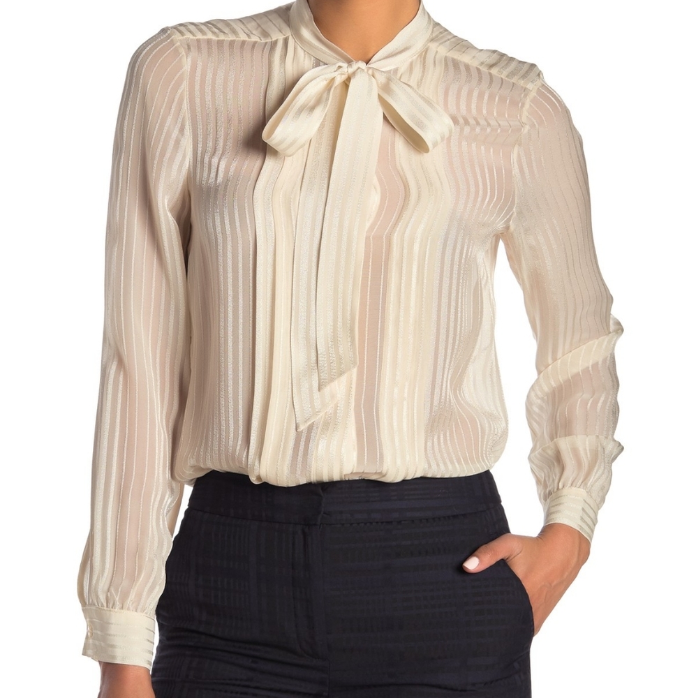 Reiss | Cream Tie-Neck Blouse